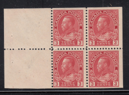 Canada 1911-25 MH Scott #109a 3c Admiral Pane Of 4 Re-entry - Pages De Carnets