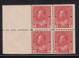 Canada 1911-25 MH Scott #109a 3c Admiral Pane Of 4 Re-entry - Volledige Velletjes