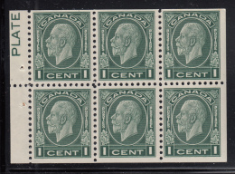 Canada 1932 MNH Scott #195bi 1c Medallion Pane Of 6 Tab Inscribed PLATE - Heftchenblätter