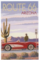 Route 66 Graphic Design, Man With Corvette Sports Car Auto, C2010s Vintage Postcard - Route '66'