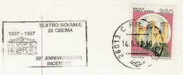 1987  TEATRO SOCIALE DI CREMA Music EVENT COVER Card Italy Stamps Theatre Slogan - Théâtre