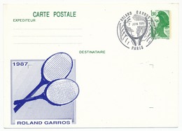 Entier Repiqué - 1,90 Liberté - (Tennis) ROLAND GARROS - Paris - 1987 - Overprinter Postcards (before 1995)