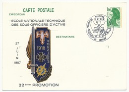 Entier Repiqué - 1,90 Liberté - Ecole Nationale Technique Des Sous-Officiers D'Active - ISSOIRE - 1987 - Overprinter Postcards (before 1995)