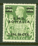 Somalia: 1948   KGVI 'B.M.A. Somalia' OVPT   SG S19   2s 50 On 2/6d    MH - Somalie