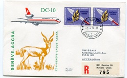 RC 6565 SUISSE SWITZERLAND 1974 1er VOL SWISSAIR ZURICH - ACCRA GHANA FFC LETTRE COVER - First Flight Covers