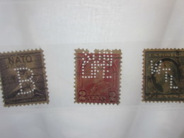 3 Timbres United States Of America USA Amérique Perforés Perforé Perforés Perfin Perfins Stamps Perforated Perforations - Perforés