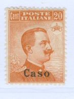 CASO, ITALIA, ITALY, EGEO, 1921, FRANCOBOLLO NUOVO (MLH*), 20 C. Sass. 11   Scott 5 - Aegean (Caso)