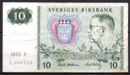 506-Suède Billet De 10 Kronor 1975 F L008 - Suède