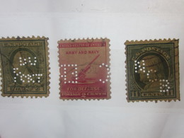 3 Timbres Stamps United States Of America USA Amérique Perforés Perforé Perforés Perfin Perfins Perforated Perforations. - Perforés