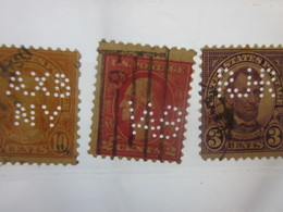 3 Timbres Stamps United States Of America USA Amérique Perforés Perforé Perforés Perfin Perfins Perforated Perforations. - Perfins