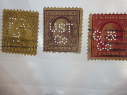 3 Timbres Stamps United States Of America USA Amérique Perforés Perforé Perforés Perfin Perfins Perforated Perforations. - Perforés