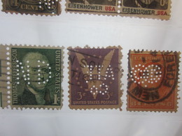 3 Timbres Stamps United States Of America USA Amérique Perforés Perforé Perforés Perfin Perfins Perforated Perforations. - Perfins