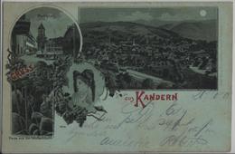 Gruss Aus Kandern - Marktplatz, Partie Aus Der Wolfschlucht, Totalansicht - Litho Metz - Kandern