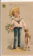 CPA Bonne Année Gaufrée Enfant Et Chien Trèfle à 4 Feuilles - New Year