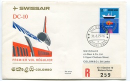 RC 6623 SUISSE 1975 1er VOL SWISSAIR GENEVE - COLOMBO SRI LANKA FFC LETTRE COVER - Erst- U. Sonderflugbriefe