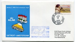 RC 6671 PAYS-BAS KLM 1992 1er VOL DETROIT USA - AMSTERDAM FFC NETHERLANDS LETTRE COVER - Poste Aérienne