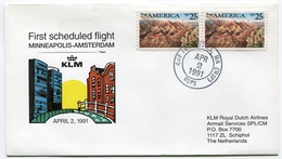 RC 6684 PAYS-BAS KLM 1991 1er VOL MINNEAPOLIS USA - AMSTERDAM FFC NETHERLANDS LETTRE COVER - Poste Aérienne