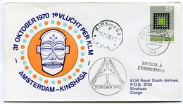 RC 6707 PAYS-BAS KLM 1970 1er VOL AMSTERDAM - KINSHASA CONGO FFC NETHERLANDS LETTRE COVER - Posta Aerea