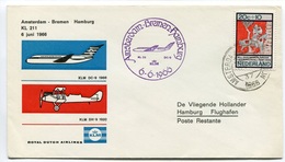 RC 6715 PAYS-BAS KLM 1966 1er VOL AMSTERDAM - BREMEN HAMBURG ALLEMAGNE FFC NETHERLANDS LETTRE COVER - Luchtpost