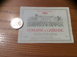 Etiquette « VIN DE PAYS DES CÔTES DE THONGUE - DOMAINE DE CAZILHAC - POUZOLLES (34)» 1994 - Languedoc-Roussillon