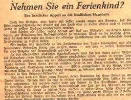 Nehmen Sie Ein Ferienkind?   / Artikel, Entnommen Aus Zeitschrift / 1940 - Bücherpakete