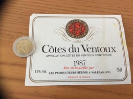 Etiquette De Vin «Côtes Du Ventoux - PRODUCTEURS RÉUNIS - VALRÉAS (84) » 1987 - Côtes Du Ventoux