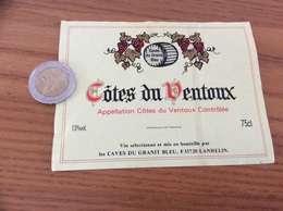 Etiquette De Vin *x «Côtes Du Ventoux - CAVES DU GRANIT BLEU - LANHELIN (35) » - Côtes Du Ventoux