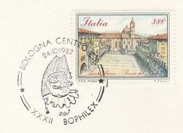 1987 BOLOGNA MASKED PERFORMER EVENT COVER Card Bophilex Italy Theatre Stamps - Théâtre