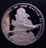 MARSHALL ISLANDS 50 DOLLARS 1990 SILVER PROOF "50th Anniversary - Battle Of Britain" Free Shipping Via Registered Air - Marshallinseln