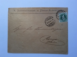 ZÜRICH BAHNPOST 1894 Brief „A. SCHÖNENBERGER-ALTSTETTEN“ Stehende Helvetia > Monza Italia  (Schweiz Suisse Cover Lettre - Storia Postale