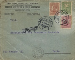 1919- Lettre De RAMNICU - VALCEA   Pour La France  ( Affr. 30 Bani ) - CENSURAT  Encadré - Marcophilie