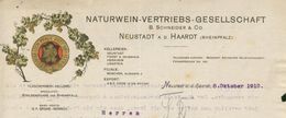 Allemagne.  Neustadt - Naturwein Vertriebs Gesellschaft - Entête Du 8 Octobre 1910 - B.Schneider & Co. -voir (3 Scans) - Alimentos