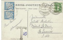 Timbres Taxe 2X5 Centimes Sur Carte Postale De Suisse  Affranchissement Insuffisant à 5 Cts - Voyagé Le 14/08/1908 - 1859-1959 Briefe & Dokumente