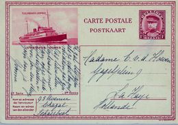 1934 , BÉLGICA , TARJETA ENTERO POSTAL CIRCULADA A LA HAYA , LINEA OOSTENDE - DOVER , T.S.S. PRINCE LEOPOLD - Bootkaarten