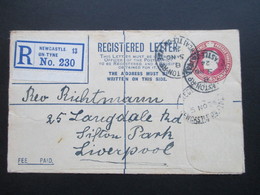 GB 1924 Registered Letter R No. 230 Newcastle On Tyne 13. An Rev. Richtmann In Liverpool. - Briefe U. Dokumente