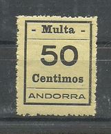ANDORRA- SELLOS-VIÑETAS. MULTA  MUY DIFICILES 50 Centimos  MUY BONITO (S.2.C.02.18) - Précurseurs