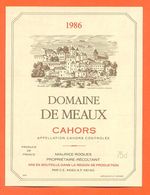 étiquette De Vin De Cahors Domaine De Meaux 1986 Maurice Roques à 46140 - 75 Cl - Cahors