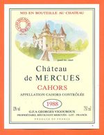 étiquette De Vin De Cahors Chateau De Mercuès1988 Georges Vigouroux à Merguès - 75 Cl - Cahors