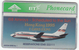 BT Phonecard GB Airways Hong Kong Overprint Private Issue 5unit - Superb Mint - BT Edición Temática Aviación Civil