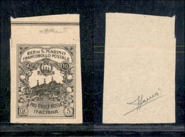 0790 SAN MARINO - 1916 - Prova Di Macchina Del 10 + 5 Cent Croce Rossa (CEI P50A) - Senza Gomma - Cert. Sorani - Autres & Non Classés