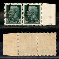 1764 REPUBBLICA SOCIALE - 1944 - 25 Cent (491pm) - Coppia Bordo Foglio - Soprastampa Spostata Nei Due Sensi - Incompleta - Other & Unclassified