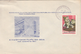 DEVA PHILATELIC EXHIBITION SPECIAL COVER, CATS STAMP, 1965, ROMANIA - Briefe U. Dokumente