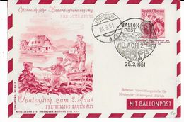 AUTRICHE - BALLONPOST PRO JUVENTUTE - 1951 - CARTE ENTIER POSTAL Par BALLON De VILLACH - Par Ballon