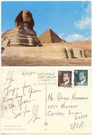 Egypt 1985 Postcard Giza - The Sphinx & Pyramid Of Cheops, Spanish Stamps & Pmk - Sphinx