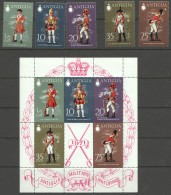 ANTIGUA   1971  British Army Uniforms  Set Of 5 + Souvenir Sheet  UM - MNH - 1960-1981 Ministerial Government