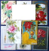 CPA Lot 8 X Litho RELIEF DORURE Illustrateur HAMEL BRASCH  Klein KOPAL EAS K.F. THEME FLEUR  ROSE SEULE En MEDAILLON - Colecciones Y Lotes