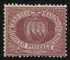 1877 San Marino Saint Marin 25c LACCA (N°5)  CIFRA O STEMMA  MLH* - Unused Stamps