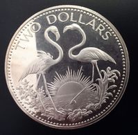 BAHAMAS 2 DOLLARS SILVER PROOF 1974 "flamingos" (free Shipping Via Registered Air Mail) - Bahamas