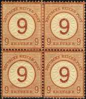 **/* 9 A. 9 Kr., Ungebr. Pracht-Viererblock (ein Wert Postfr.).<br/><b>Katalogpreis: 55o.-+</b> (Michel: 30(4)) - Autres & Non Classés