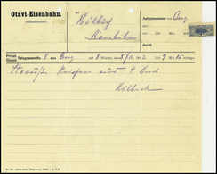 Beleg OTAVI-EISENBAHN, Vordruck-Telegrammformular Vom 8.August 1912 Nach Karibib, Blaue Telegramm-Verschlußmarke Re. Obe - Sonstige & Ohne Zuordnung